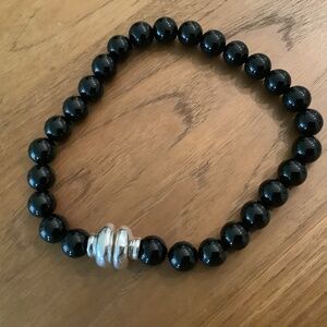 E&L sterling silver electroform necklace with black shell pearl